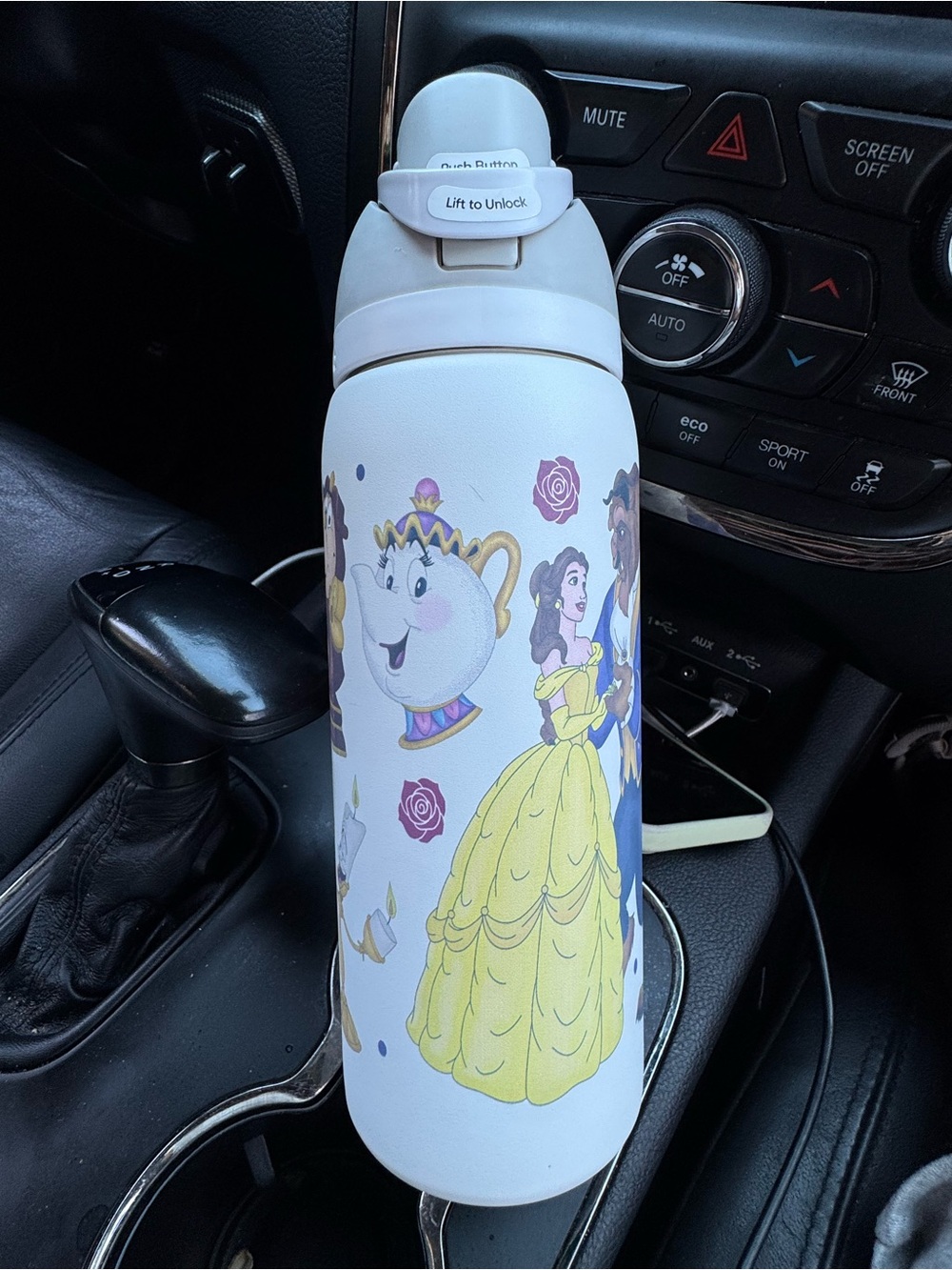 Kids White Insulated Water Bottle with Yellow Princess Design